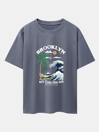 Beach Waves Print Drop Shoulder Oversize T-Shirt