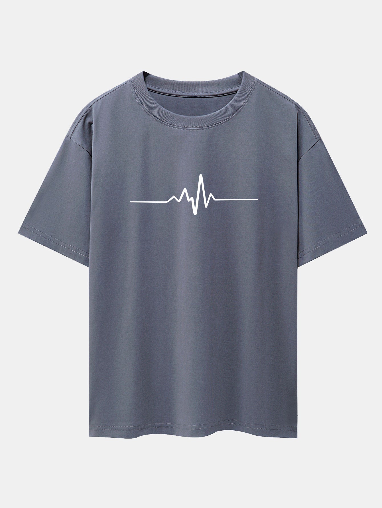Heartbeat Flatline Print Drop Shoulder Oversize T-Shirt