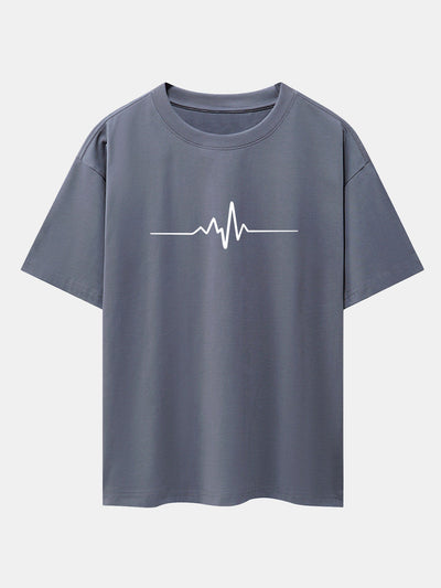 Heartbeat Flatline Print Drop Shoulder Oversize T-Shirt