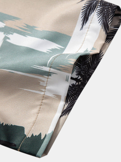 Palm Tree Color Block Print Button Up Shirt