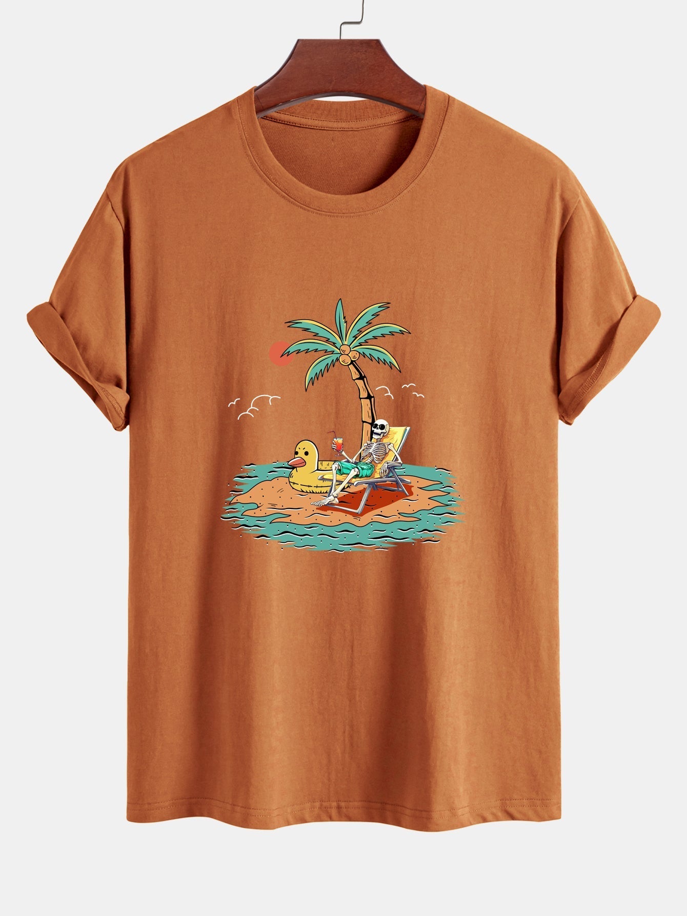 Regular Fit Skeleton On Vacation Print Cotton T-Shirt