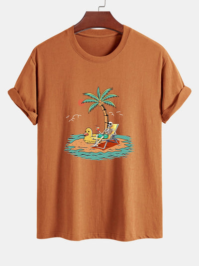 Regular Fit Skeleton On Vacation Print Cotton T-Shirt