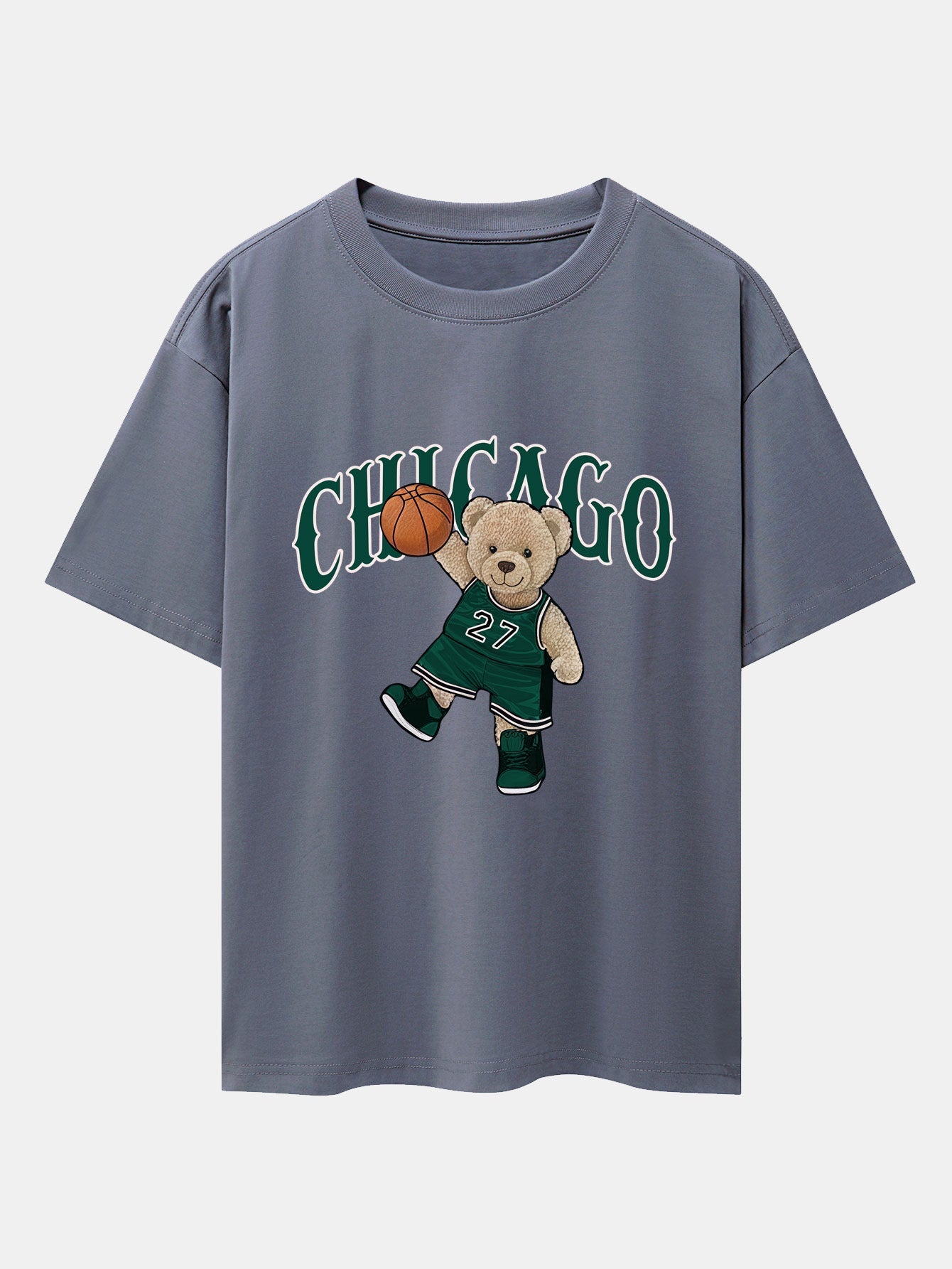 Chicago Basketball Bear Print Drop Shoulder Oversize T-Shirt