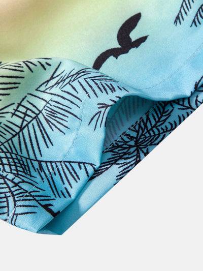 Palm Tree Seagull Print Button Up Shirt