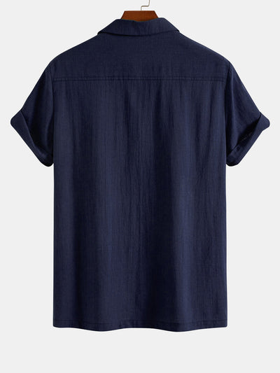 Linen Look Patchwork Bowling Shirt