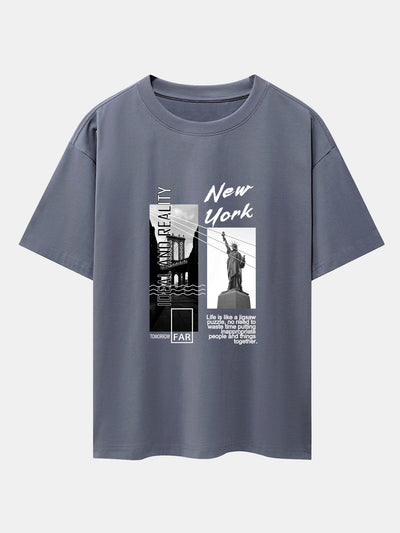 New York City Scenery Print Drop Shoulder Oversize T-Shirt