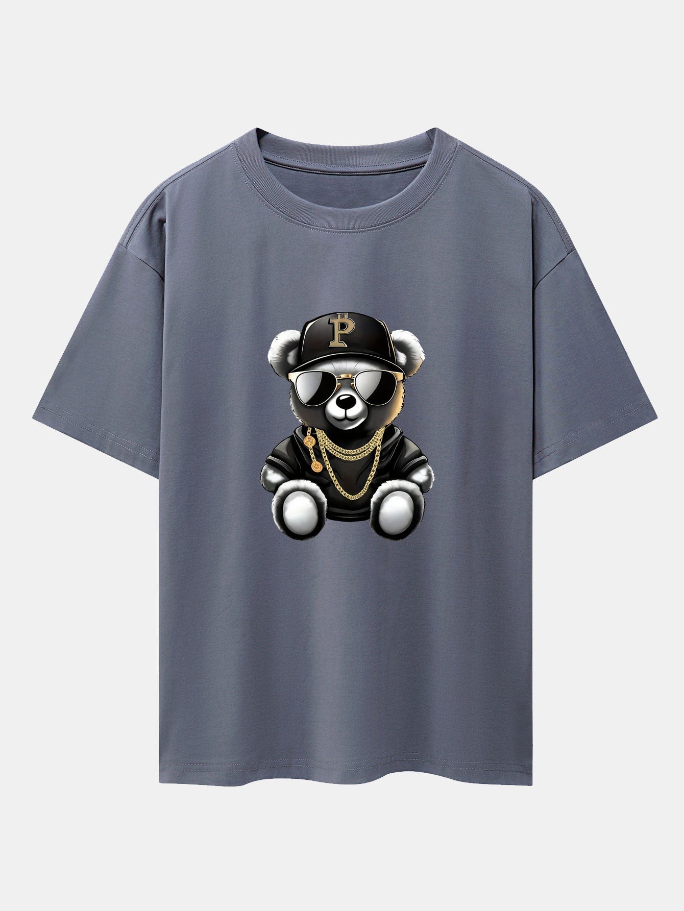 Hip Hop Bear Print Drop Shoulder Oversize T-Shirt