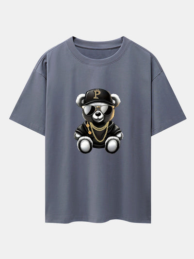 Hip Hop Bear Print Drop Shoulder Oversize T-Shirt