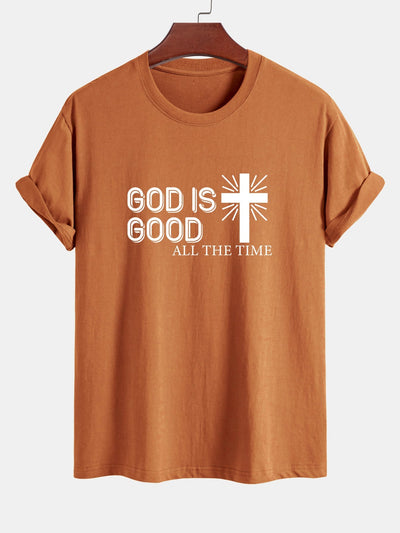 Regular Fit God Is Good Cross Print Cotton T-Shirt