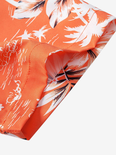 Palm Tree Tropical Flora Print Button Up Shirt