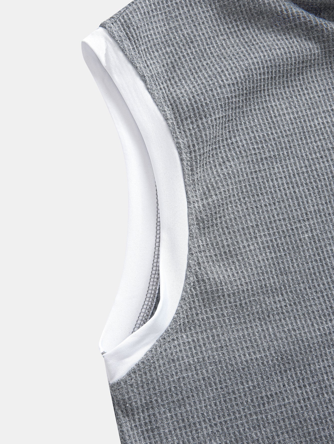 Contrast Waffle Half Open Hooded Vest