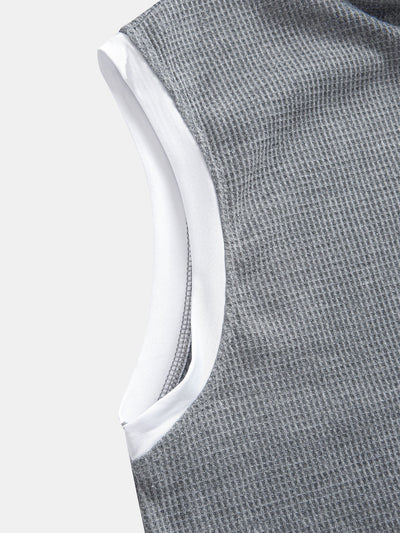Contrast Waffle Half Open Hooded Vest