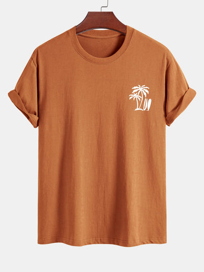 Regular Fit Palm Tree Surfboard Print Cotton T-Shirt