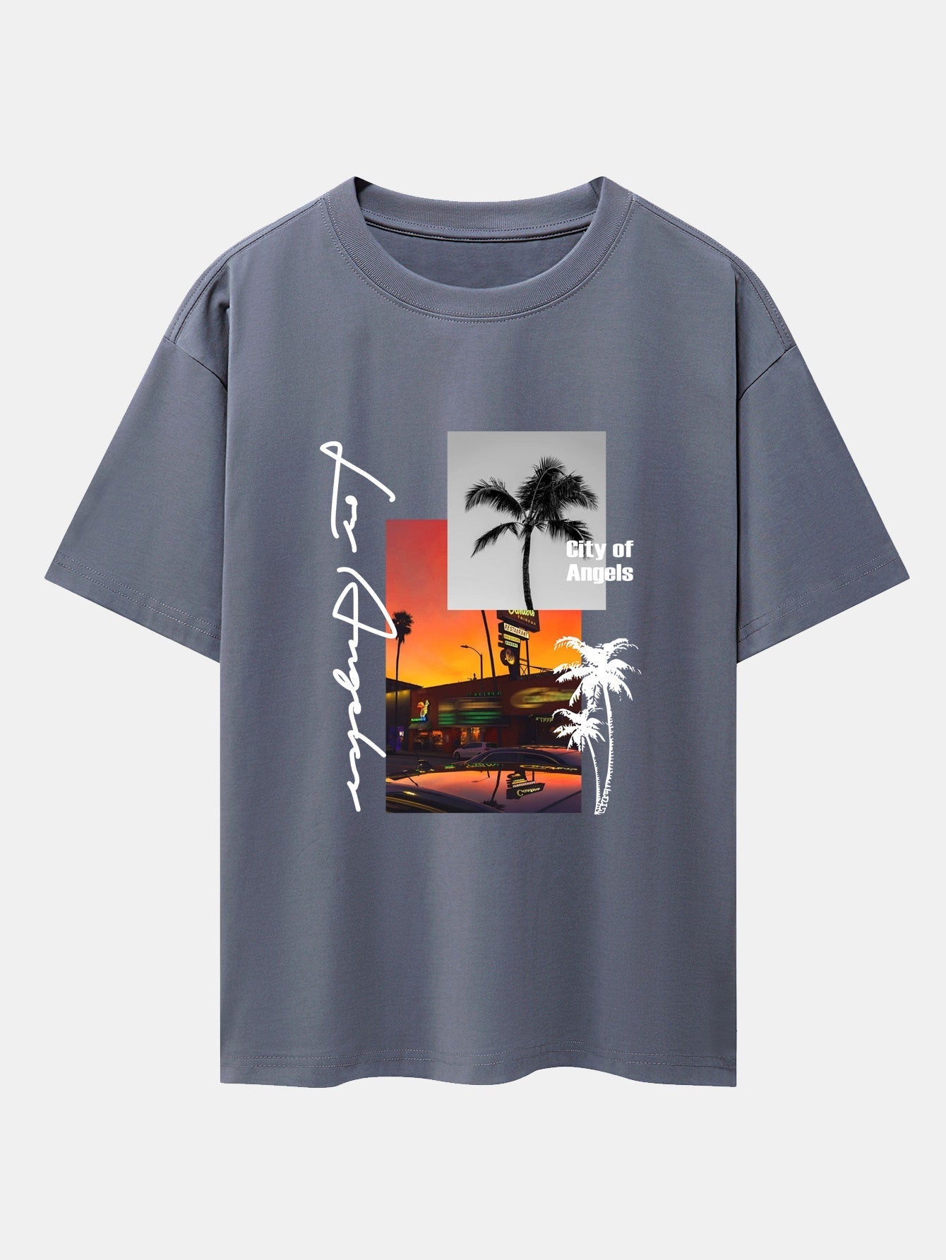 Los Angeles Scenery Print Drop Shoulder Oversize T-Shirt