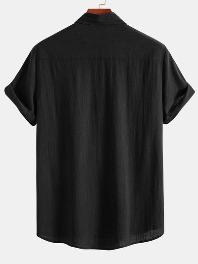 Linen Look Contrast Button Up Shirt