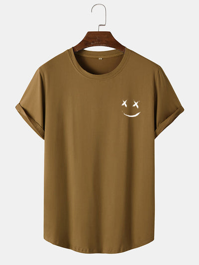 Smiley Print Arc Hem T-Shirt