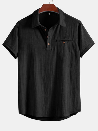 Short Sleeve Linen Look Polo Collar Shirt