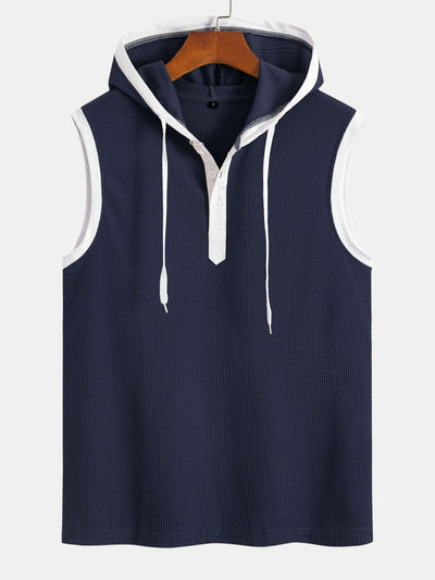 Contrast Waffle Half Open Hooded Vest