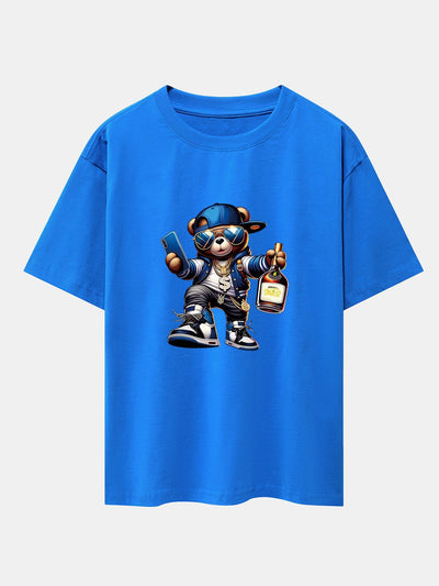 Hip Hop Bear Print Drop Shoulder Oversize T-Shirt