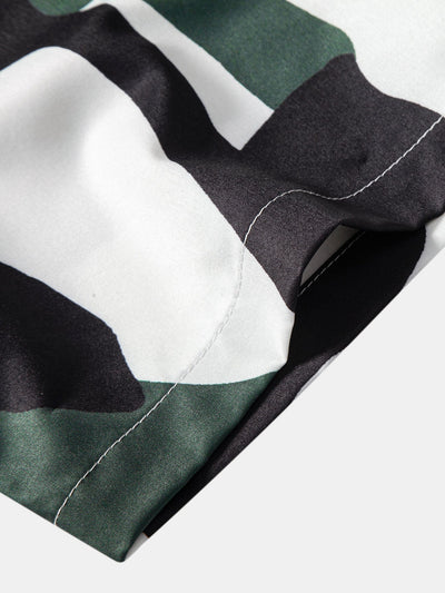 Colorblock Print Button Up Shirt