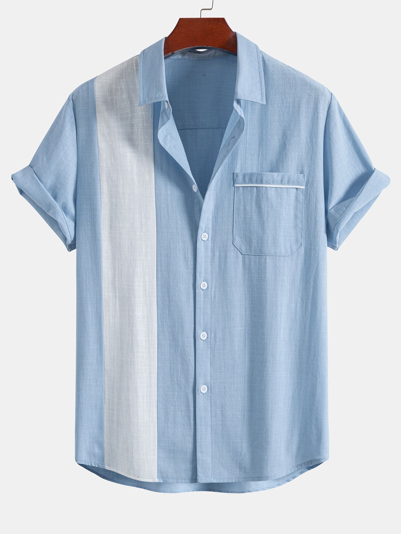 Linen Look Contrast Button Up Shirt
