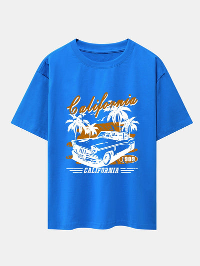 California Car Print Drop Shoulder Oversize T-Shirt