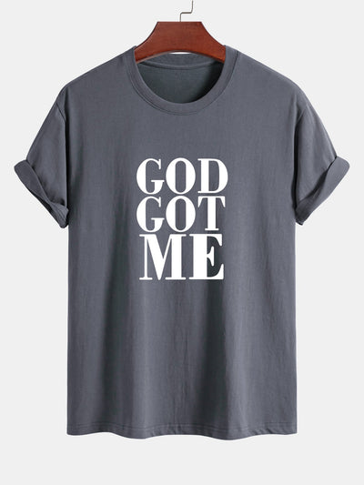 Regular Fit God Got Me Print Cotton T-Shirt