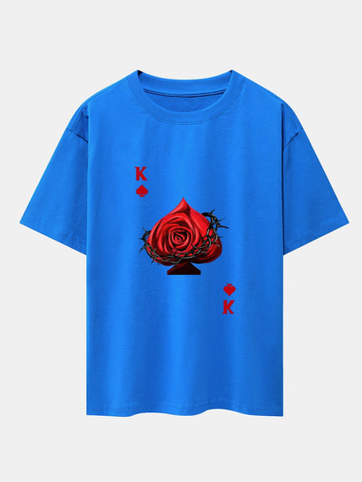 Rose K Print Drop Shoulder Oversize T-Shirt