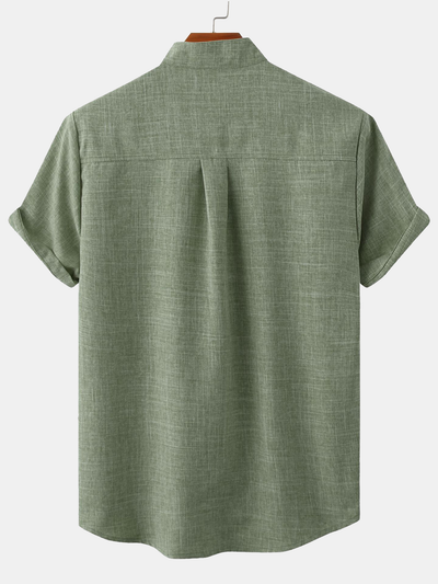 Man Stand Collar Shirt Whit Pocket