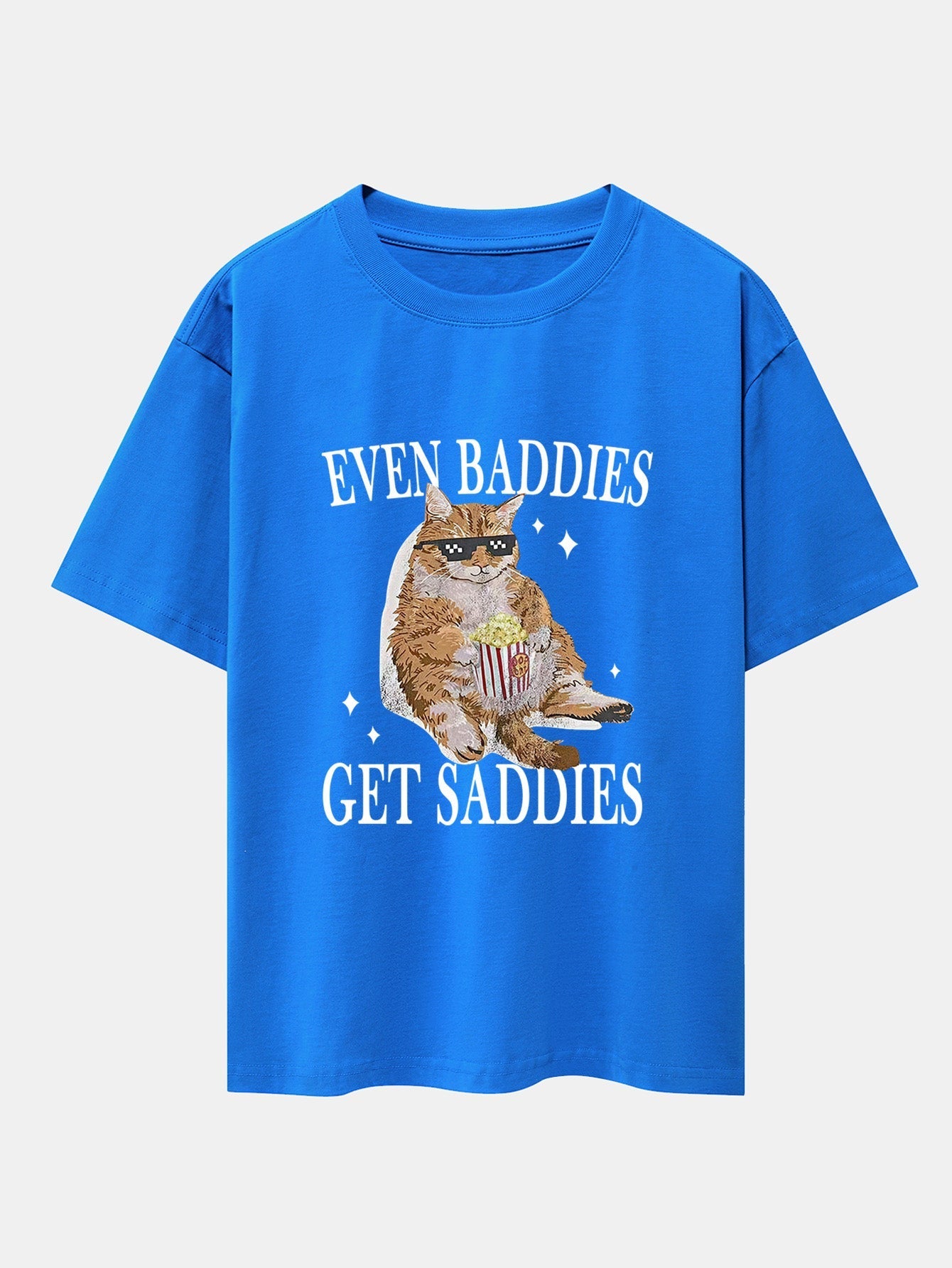 Even Baddies Get Saddies Cat Print Drop Shoulder Oversize T-Shirt
