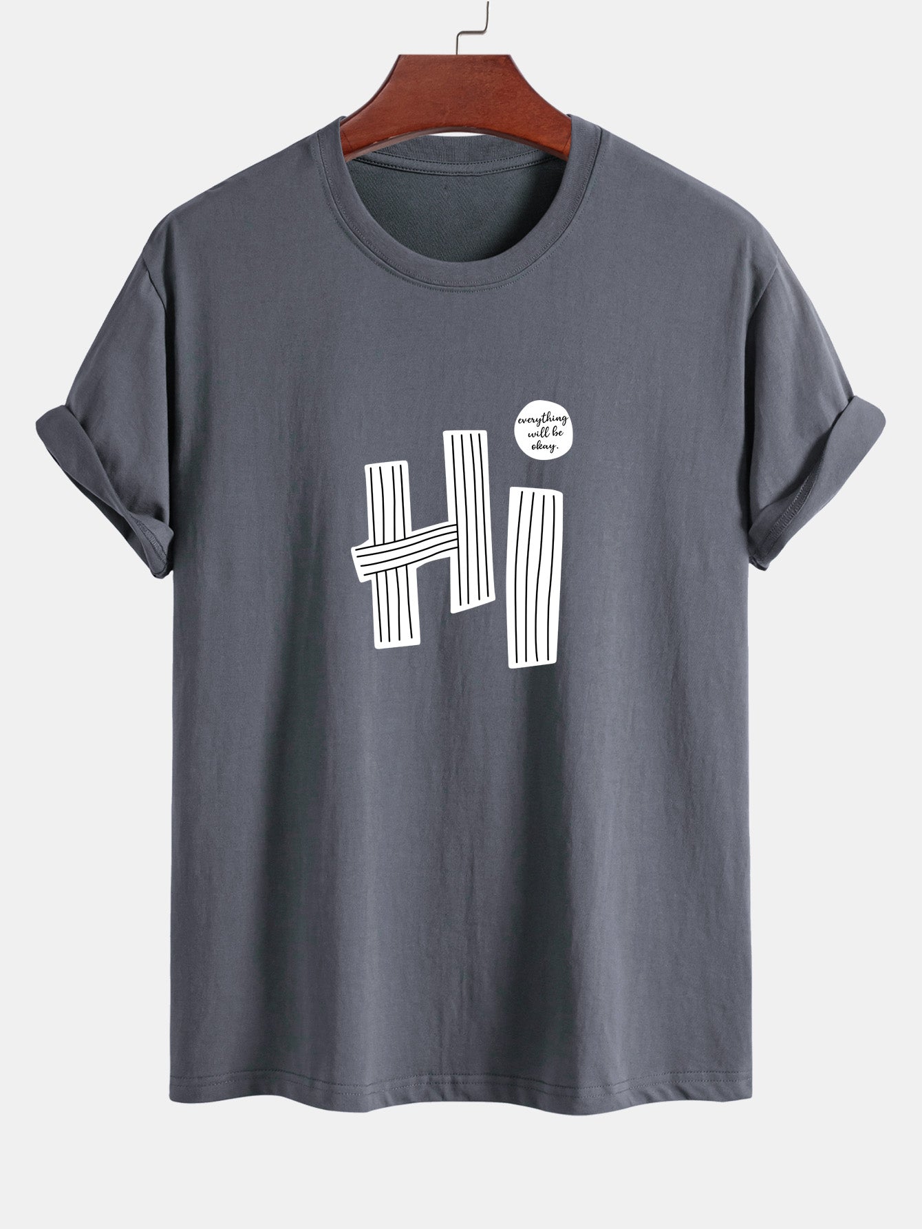 Regular Fit Hi Slogan Lines Print Cotton T-Shirt