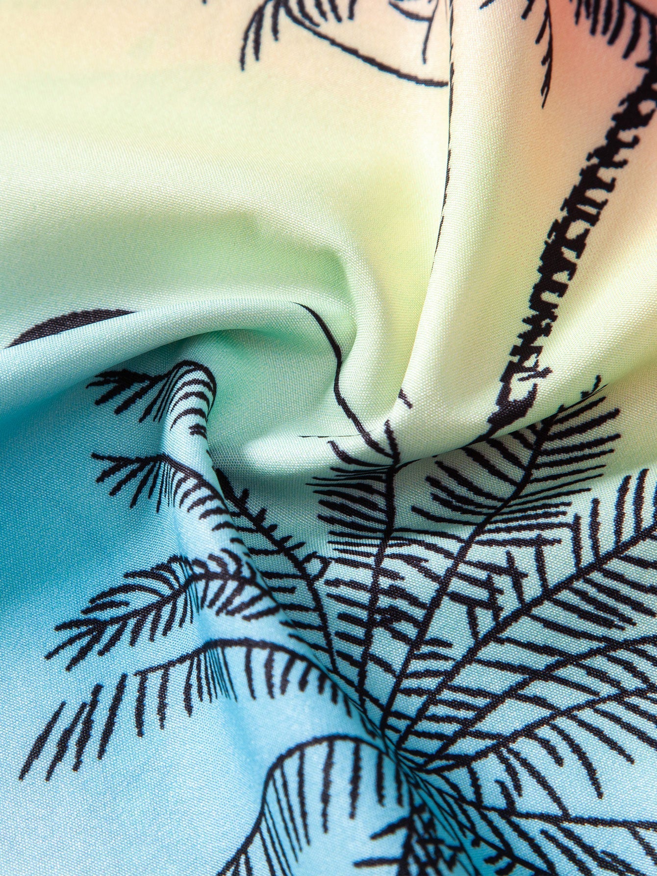 Palm Tree Seagull Print Button Up Shirt