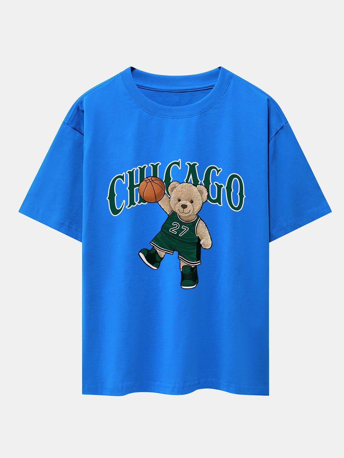 Chicago Basketball Bear Print Drop Shoulder Oversize T-Shirt
