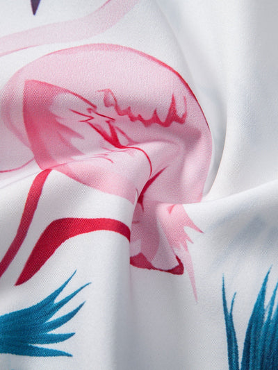 Flamingo Leaf Print Button Up Shirt