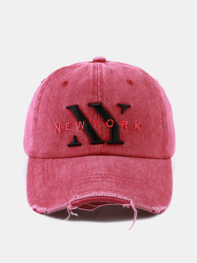 Retro New York Embroidery Cotton Washed Distressed Baseball Cap
