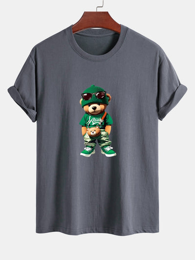 Regular Fit Trendy Bear Print Cotton T-Shirt