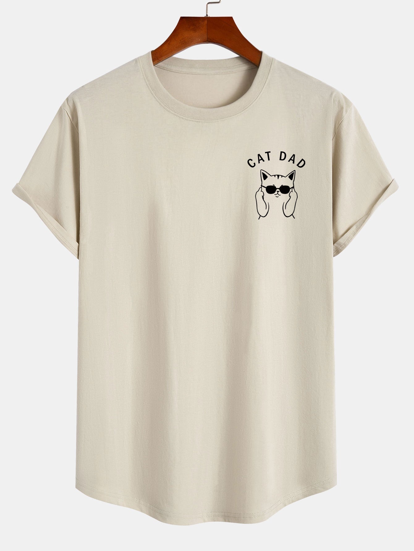 Cat Dad Print Cotton Arc Hem T-Shirt