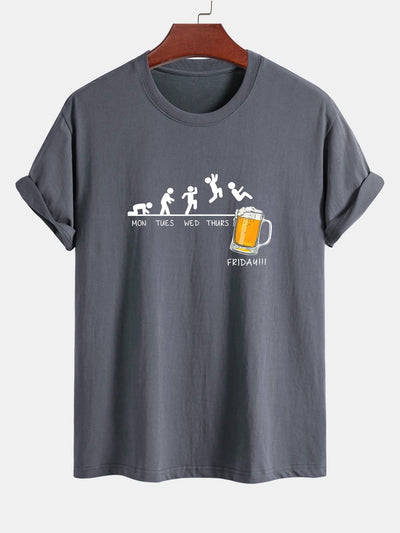 Regular Fit Funny Weekly Evolution Print Cotton T-Shirt