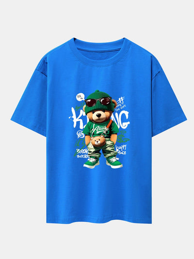 Graffiti Bear Print Drop Shoulder Oversize T-Shirt
