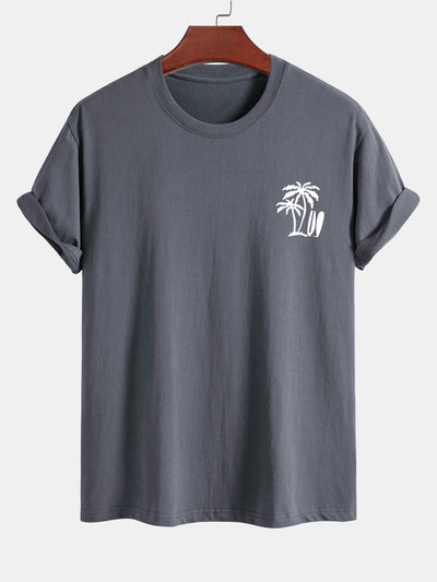 Regular Fit Palm Tree Surfboard Print Cotton T-Shirt