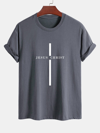 Regular Fit Jesus Christ Stripe Print Cotton T-Shirt