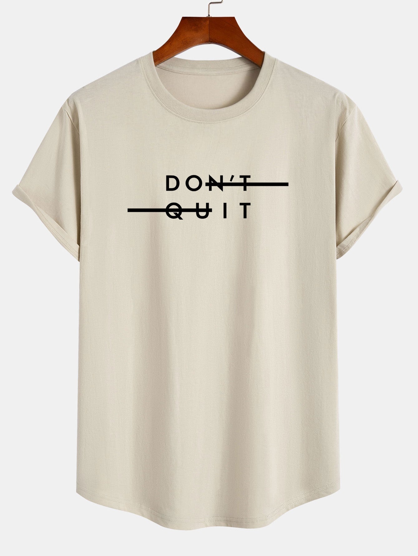 Don't Quit Print Cotton Arc Hem T-Shirt