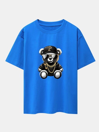 Hip Hop Bear Print Drop Shoulder Oversize T-Shirt