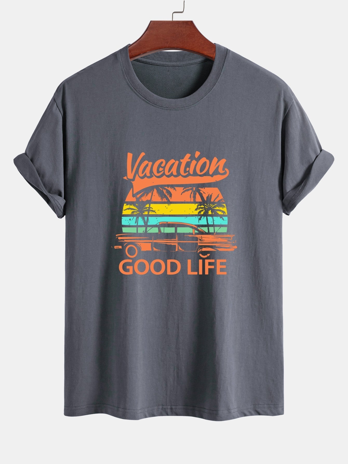 Regular Fit Good Life On Vacation Print Cotton T-Shirt