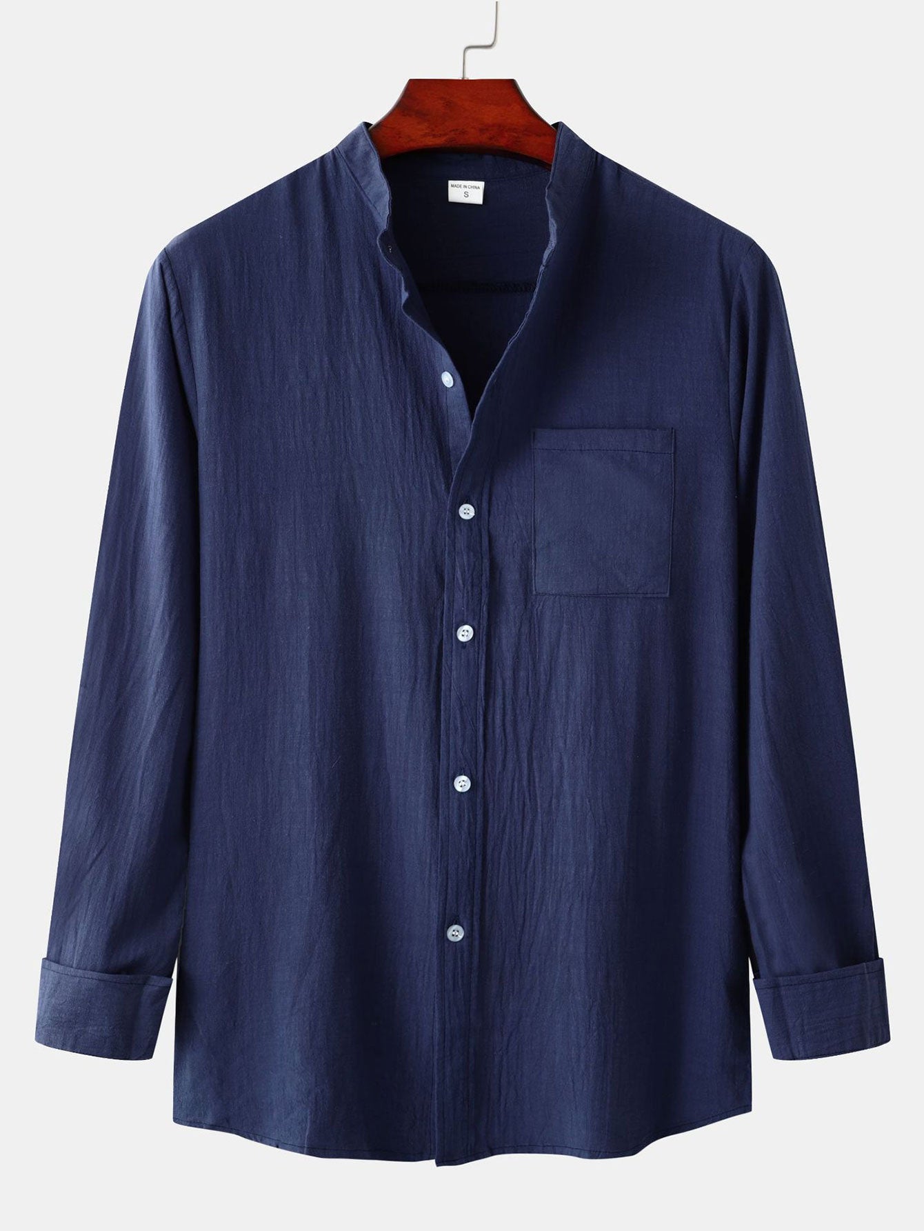 Long Sleeved Textured Stand Collar Shirt