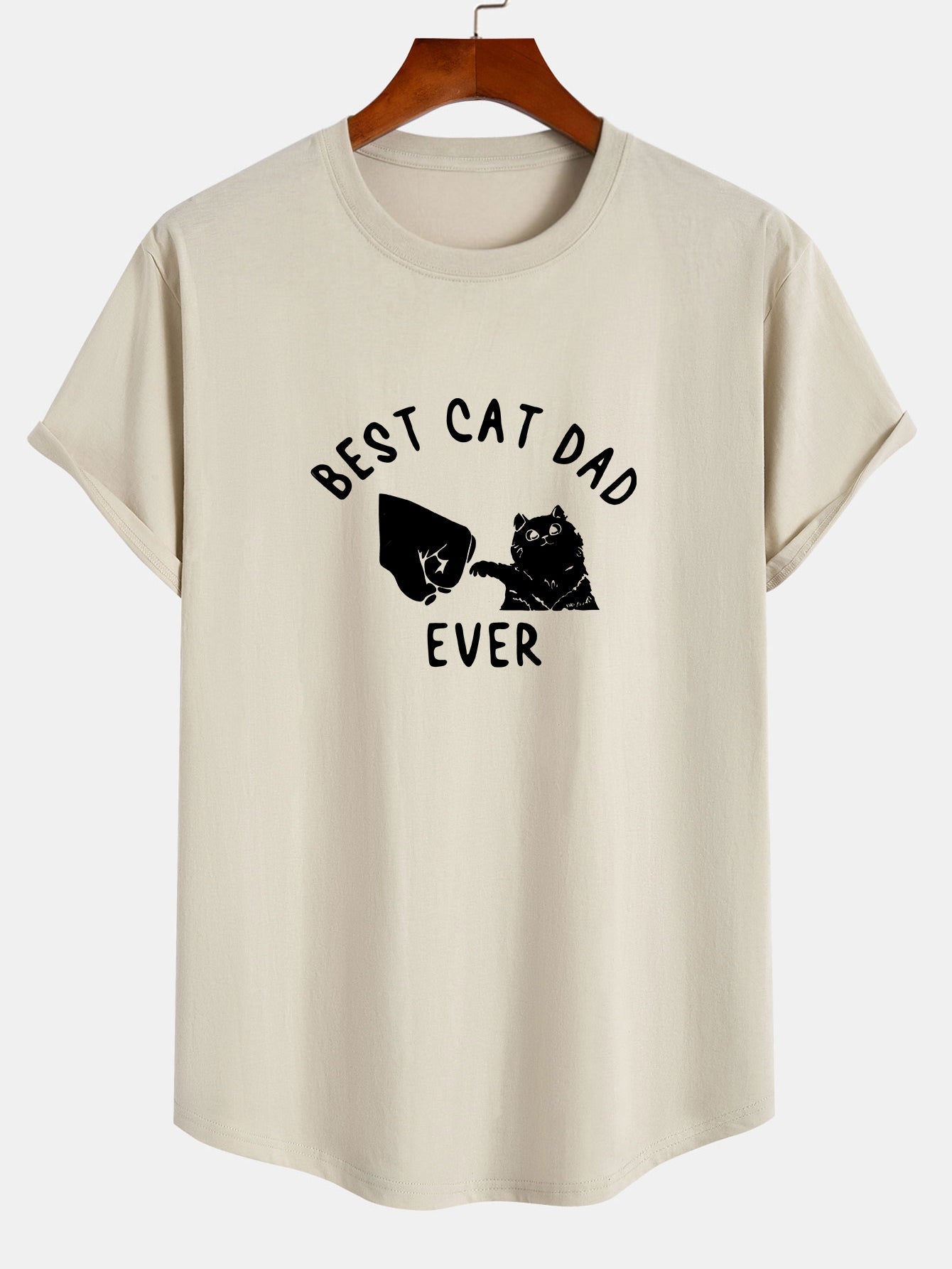 Best Cat Dad Ever Print Cotton Arc Hem T-Shirt