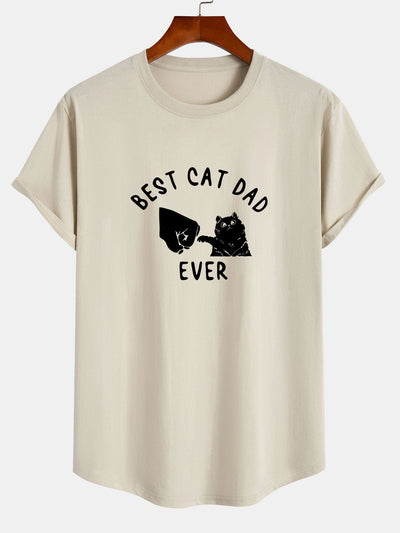 Best Cat Dad Ever Print Cotton Arc Hem T-Shirt