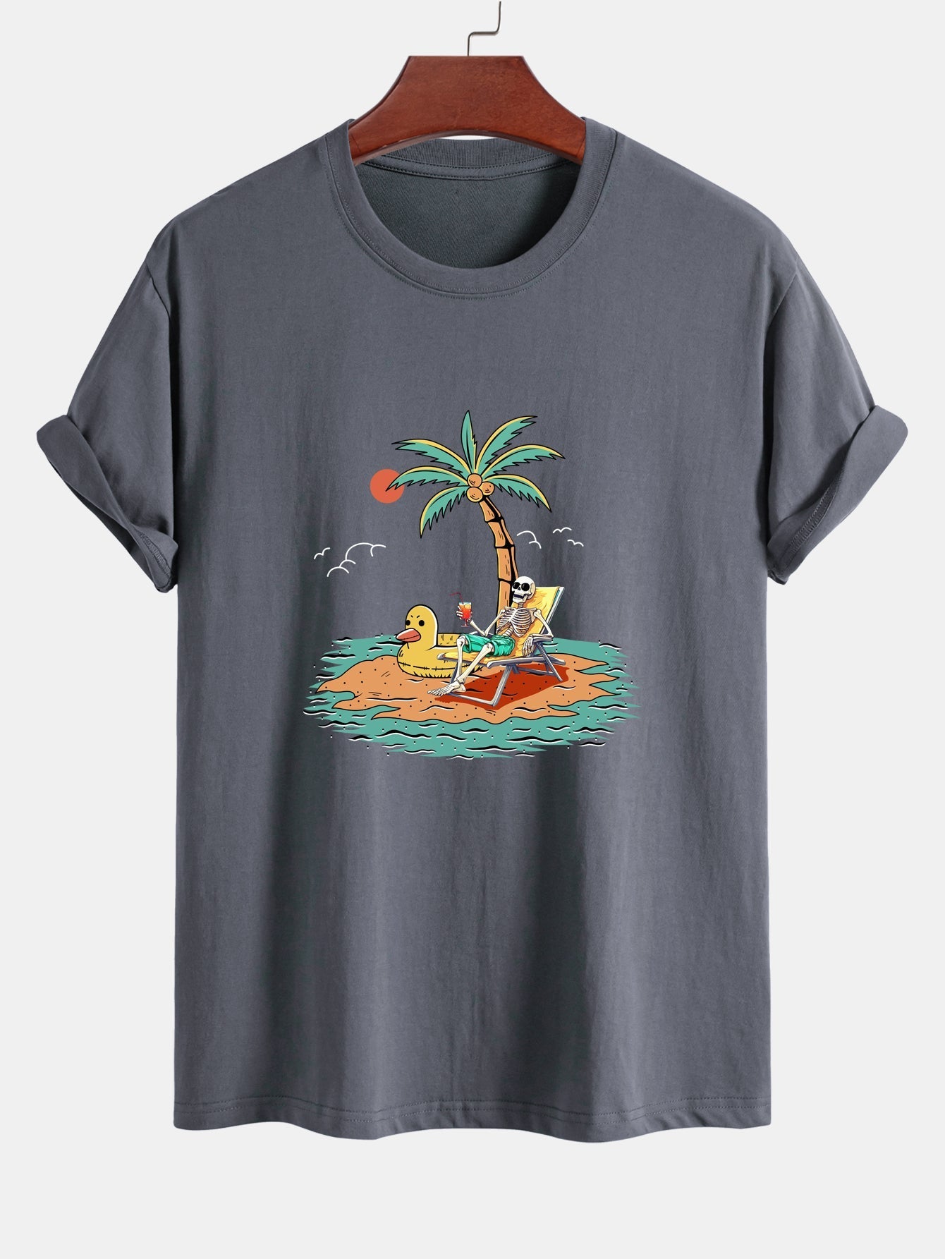 Regular Fit Skeleton On Vacation Print Cotton T-Shirt