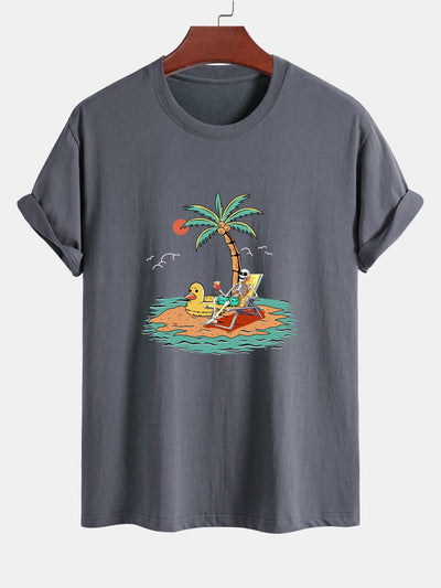 Regular Fit Skeleton On Vacation Print Cotton T-Shirt