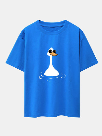 Sunglasses Goose Print Drop Shoulder Oversize T-Shirt